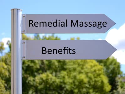 Remedial massage benefits road sign